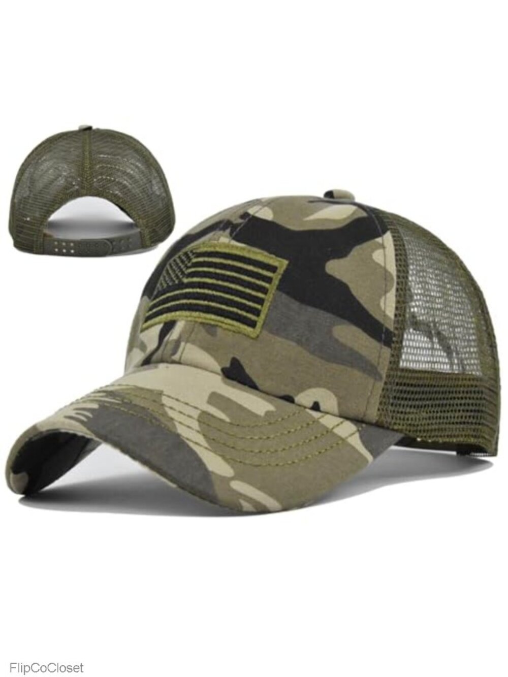 American Flag Trucker Hat Adjustable Snapback Mesh Camo Hat